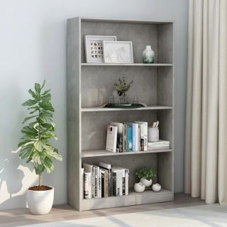 4-х этажный книжный шкаф бетонно-серый 80x24x142 ДСП