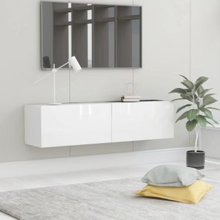 Тумба под ТВ, глянцевая белая, 120x30x30 см, искусственное дерево
