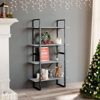 Книжный шкаф с 4 полками, бетонно-серый, 80x30x140 см, искусственное дерево