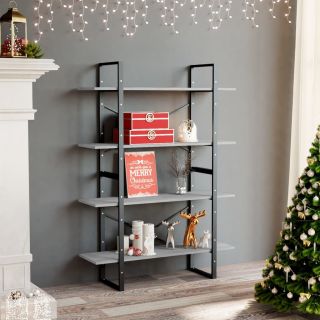 4-х уровневая книжная полка, 100x30x140 см, бетонно-серый, искусственное дерево