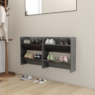 настенный шкаф для обуви 2 шт., глянцевый серый 60x18x60 см, искусственное дерево