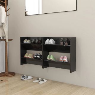Настенный шкаф для обуви, 2 шт., глянцевый черный, 60 x 18 x 60 см