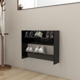 настенный шкаф для обуви, черный, 80x18x60 см, искусственное дерево