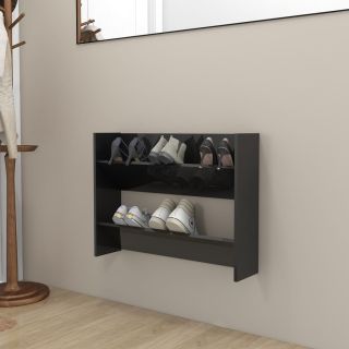 Настенная тумба для обуви, черная, 80 x 18 x 60 см, искусственное дерево