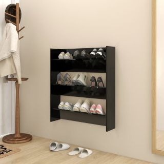 Настенный шкаф для обуви, черный, 80 x 18 x 90 см, искусственное дерево