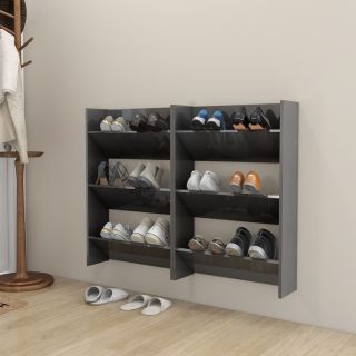 настенная тумба для обуви 2 шт, серая, 60x18x90 см, искусственное дерево
