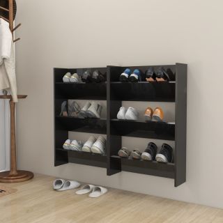 Настенный шкаф для обуви, 2 шт., глянцевый черный, 60 x 18 x 60 см