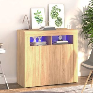 Буфет со светодиодной подсветкой, дуб сонома, 80 x 35 x 75 см.
