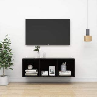 Настенный шкаф для ТВ, черный глянцевый 37x37x107 см, искусственное дерево
