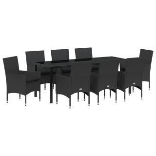 9 tükiline aia söögikomplekt padjadega mustast polü rattanist,Aia Laud Must 200x80x73 cm Klaasist