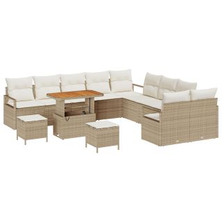 13-osaline aiadiivanite komplekt padjadega Beež Polürotang Acacia,2-seater aiadiivan padjadega Beež Polürotang,3-osaline aiatoidukomplekt padjadega Beež Polürotang Acacia
