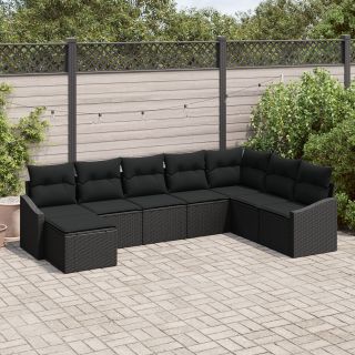 8-osaline Aia Söögilaud koos padjadega Must Polü Rattan