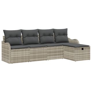 5-osaline aiadiivanite komplekt padjatega helehall polü rattan,2-kohaline aiadiivan padjatega helehall polü rattan