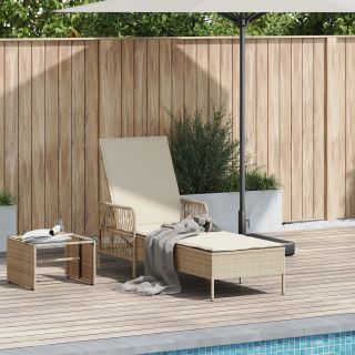 Lamamistool Beež ja koorevalge PE Rattan 157 x 55 x 92 cm Klappiv