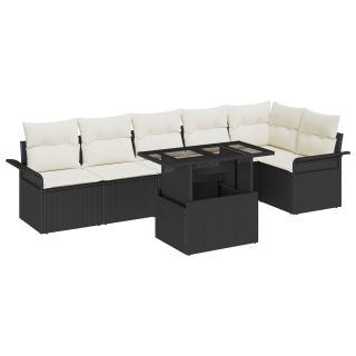 7-osaline aia diivanikomplekt padjadega must polü rattan,2-kohaline aia diivan hoiustamisfunktsiooniga ja padjadega must polü rattan