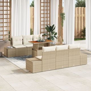 7-osaline Aeda söögi komplekt padjadega Beež Polü Rattan Acacia
