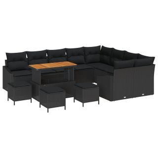 13-osaline aia diivanikomplekt padjaga must polü rattan akatsia,2-kohaline aia diivan hoidmise ja padjadega must polü rattan,4-osaline aia söögilaudade komplekt padjaga must polü rattan akatsia