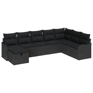 8-osaline aiamööbli komplekt padjadega Must polürotang,2-seater aia sohva padjadega Must polürotang