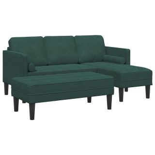 Aia diivan pingiga ja patjadega L-kujuline tume roheline samet,3-kohtaline diivan chaiseeriga L-kujulise tume roheline 160 cm samet,Pink tume roheline 113x57x39 cm samet