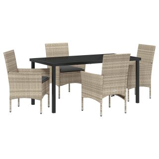 5-osaline Aia Söögikomplekt Padjadega Helehall Polü Rattan,Aia Laud Must 160x80x73 cm Termoklaas