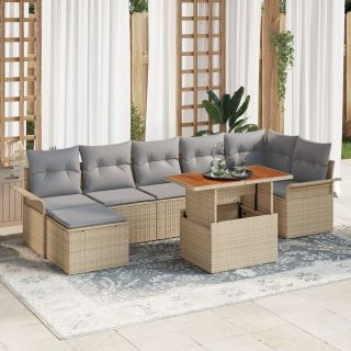 8-osaline aia söögikomplekt padjadega Beež Poly Rattan Acacia