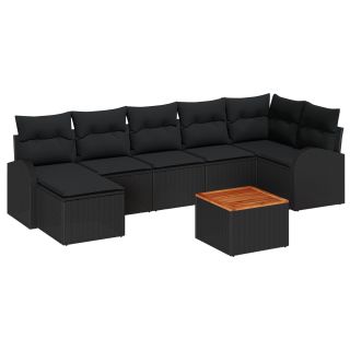 8-osaline aia diivanikomplekt padjadega must polü rattan akatsiaga,2-iste aia diivan koos hoiustamise ja padjadega must polü rattan