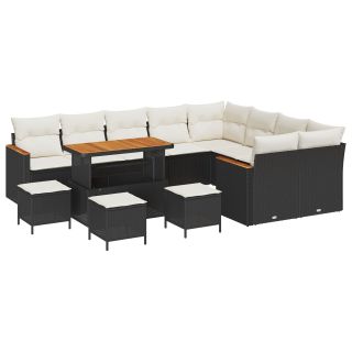 13 Tükine Aia diivanikomplekt padjadega Must polü rattan akatsia,4 Tükine Aia einekomplekt padjadega Must polü rattan akatsia