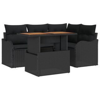 5-osaline aia diivanikomplekt padjadega Must polü rattan,2-kohaline aia diivan hoiuruumiga & padjadega Must polü rattan