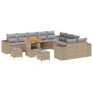 13-osaline aia diivanikomplekt padjadega Beež Polü Rattan Acacia,3-osaline aia söögikomplekt padjadega Beež Polü Rattan Acacia