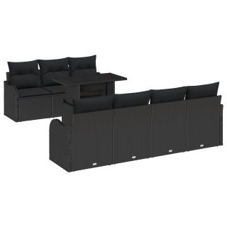 8-osaline aedsofa komplekt padjadega must poli rotang,2-poolne aedsofa padjadega must poli rotang