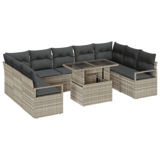 10-osaline aiavoodi komplekt padjadega helehall polü rattan,2-kohtne aiadiivan padjadega hall polü rattan