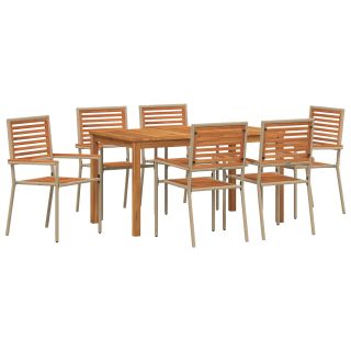 {Estonian=>7 Tükine Aia Söögikomplekt Beež Polü Rattan Acacia}, {Estonian=>Virnastatavad Aia Toolid Patjadega - 2 Tükki Beež Polü Rattan}