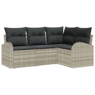 4-osaline aia diivanikomplekt patjadega helehall polü rattan,2-kohaline aia diivan hoiuruumi ja patjadega helehall polü rattan