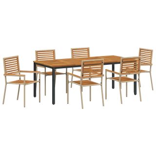 7-osaline aia söögikomplekt beežist polü rattanist akatsiast,virnastatavad aia toolid padjatega - 2 tk beežis polü rattanis,aia laud 200x90x75 cm tahke akatsiapuit ja metall