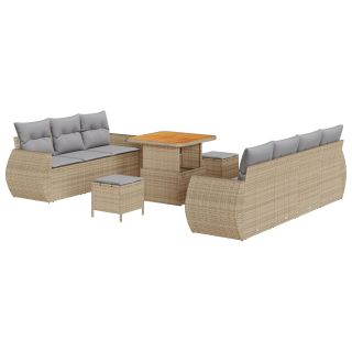 10-osaline Aia Sofa Komplektsiga Patjadega Beež Polürotang Acacia,3-osaline Aia Toidukomplekt Patjadega Beež Polürotang Acacia