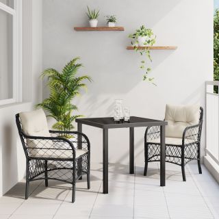 3-osaline Aia Söögikomplekt Padjaga Must Polü Rattan