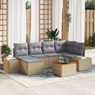7-osaline Aed Sofa Komplekt Padjadega Beež Polürotang Acacia