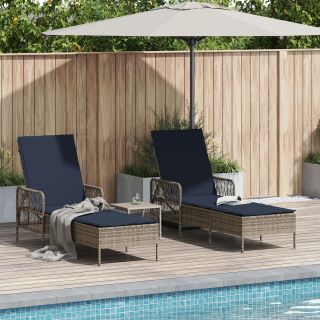 Lamamistool 3 tk komplekt Hall ja mereväesinine PE rattan, metall