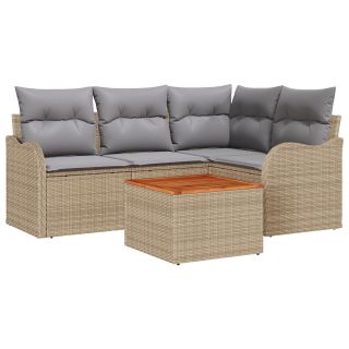 5-osaline aia diivanikomplekt padjadega Beež polü rattan Acacia,2-kohaline aia diivan padjadega Beež polü rattan