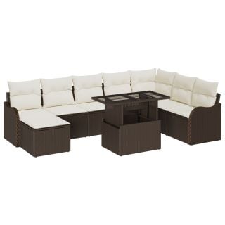 9-osaline Aia Diivanikomplekt Padjaga Pruun Polü Rattan,2-istega Aia Diivan Panipaigaga & Padjaga Pruun Polü Rattan