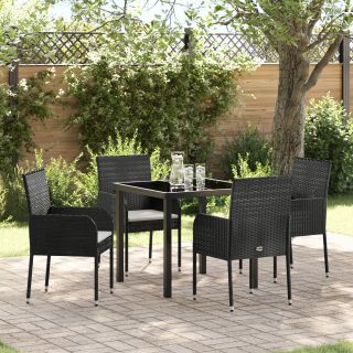 5-osaline Aia Söögikomplekt Padjadega Must Polü Rattan