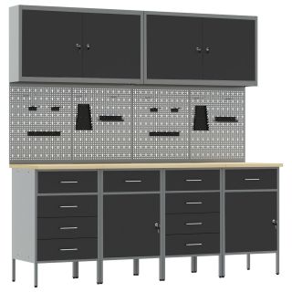 10-osaline töökapide ja plangutiku komplekt mustast MDF-st ja metallist