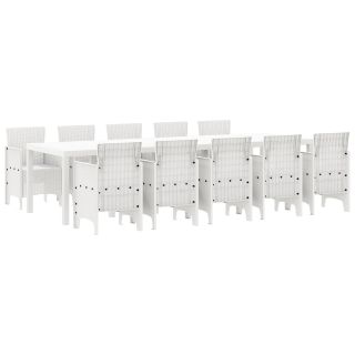 11-osaline Aia Söögikomplekt Valge Polürotang,Aialaud Valge 150x100x73 cm Polürotang,Aiatoolid 2 tk Valge Polürotang,Aiatoolid 4 tk Valge Polürotang