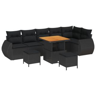 9-osaline aia diivanikomplekt padjadega must polü rattan akatsia,3-osaline aia söögikomplekt padjadega must polü rattan akatsia