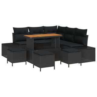 9-osaline aia diivanikomplekt koos padjadega Must Polü Rattan Akatsiast,2-kohaline aia diivan koos padjadega Must Polü Rattan,4-osaline aia söögikomplekt koos padjadega Must Polü Rattan Akatsiast