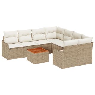 9-osaline Ai Sofa Komplekt padjadega Beež Polürotang Acacia,2-kohaline Ai Sofa Hoiuruumiga & Padjad Beež Polürotang