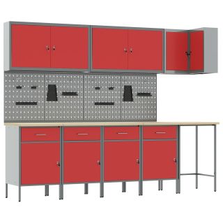 12-osaline töökapiteedi ja peegelplaadi komplekt, punane MDF ja metall
