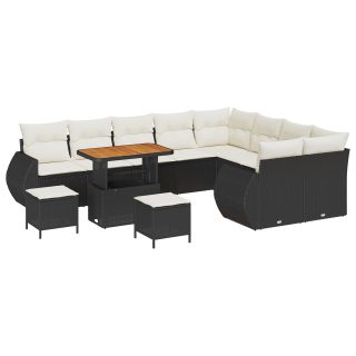 12-osaline aia sofa komplekt padjadega must polürotang akatsiaga,3-osaline aia söögikomplekt padjadega must polürotang akatsiaga