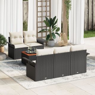 6-osaline aia diivanikomplekt padjadega Must Polü Rattan Acacia