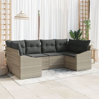 6-osaline aedsofa komplekt padjadega helehall polürotang